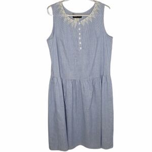 VINTAGE 80s sleeveless pinstripe drop waist lace collar‎ midi dress volup 1X